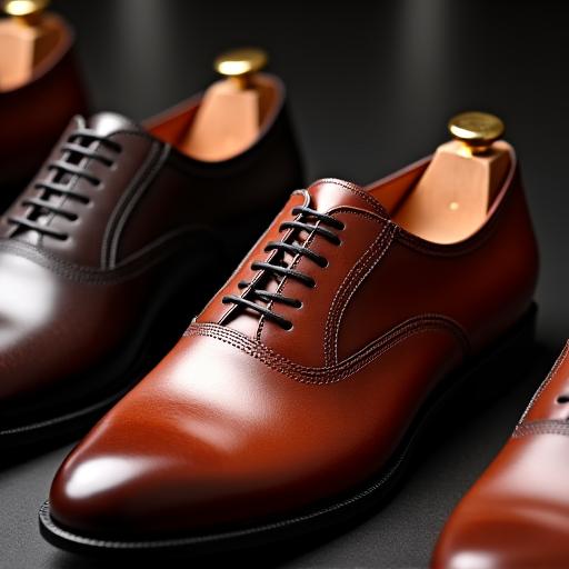 A collection of polished leather oxford dress shoes.